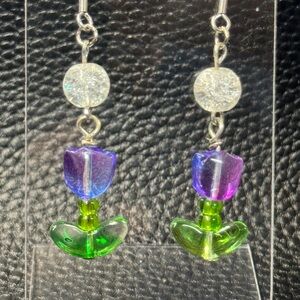 Purple Iridescent Tulip Drop Earrings